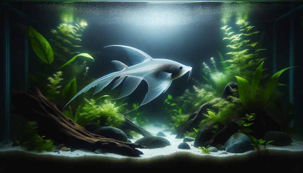 Freshwater Ghost Fish Swimming Gracefully In A Freshwater Tank